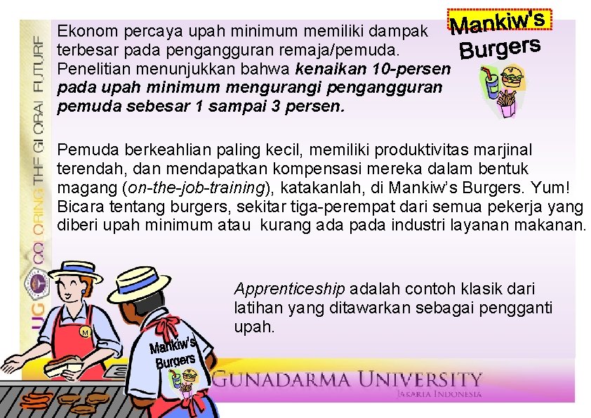 Ekonom percaya upah minimum memiliki dampak terbesar pada pengangguran remaja/pemuda. Penelitian menunjukkan bahwa kenaikan