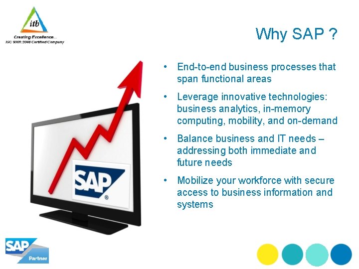 Why SAP ? • End-to-end business processes that span functional areas • Leverage innovative