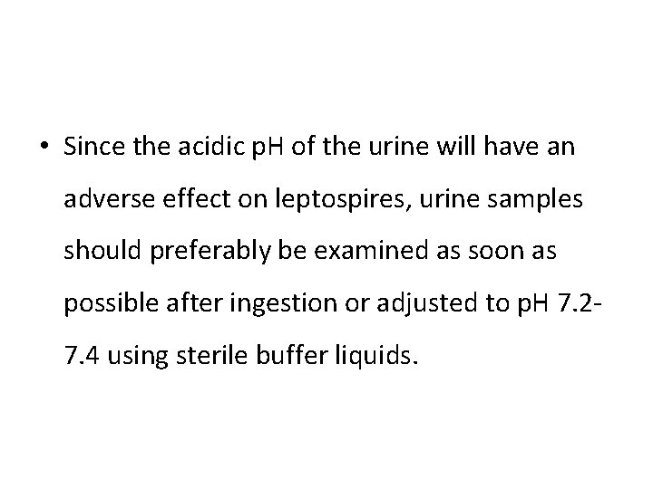  • Since the acidic p. H of the urine will have an adverse