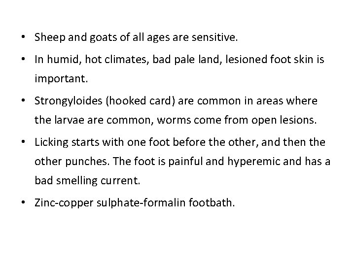  • Sheep and goats of all ages are sensitive. • In humid, hot