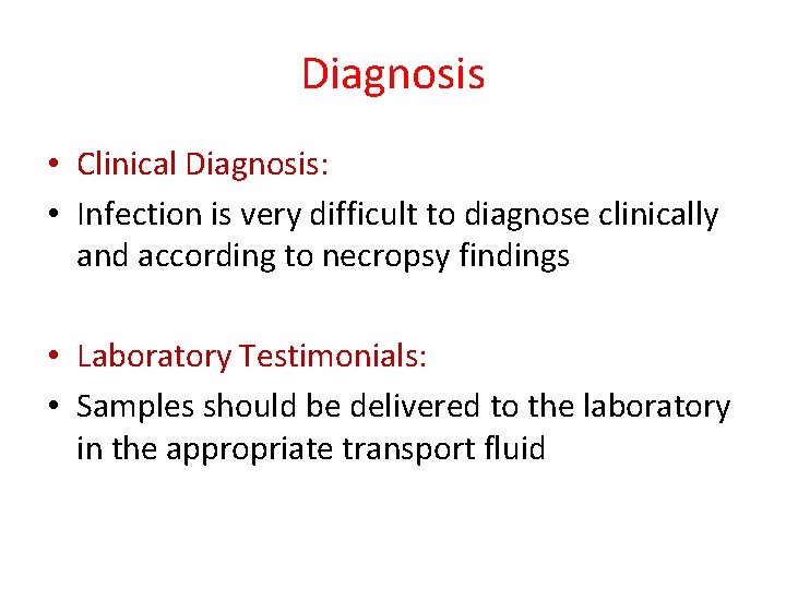 Diagnosis • Clinical Diagnosis: • Infection is very difficult to diagnose clinically and according