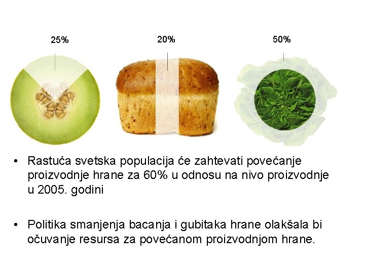 25% 20% 50% • Od proizvedene hrane u svetu, baci se: – – –