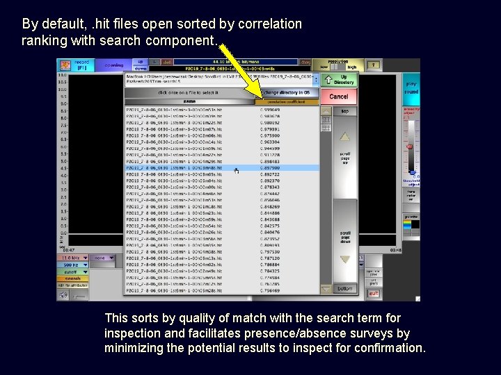 By default, . hit files open sorted by correlation ranking with search component. This