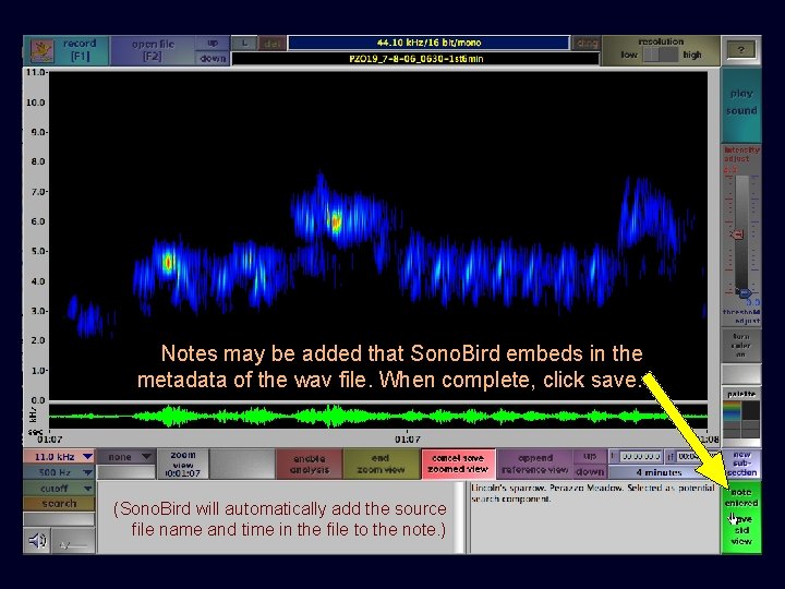 Notes may be added that Sono. Bird embeds in the metadata of the wav