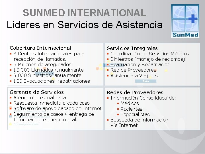 SUNMED INTERNATIONAL Lideres en Servicios de Asistencia Cobertura Internacional § 3 Centros Internacionales para