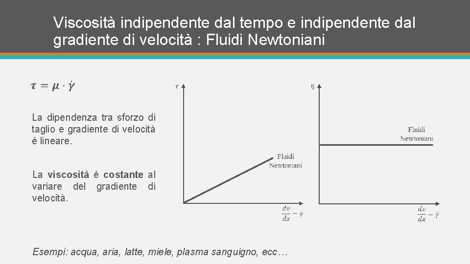 Viscosità indipendente dal tempo e indipendente dal gradiente di velocità : Fluidi Newtoniani La