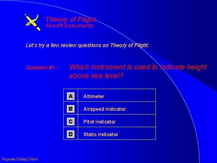 Theory of Flight Aircraft Instruments Let's try a few review questions on Theory of