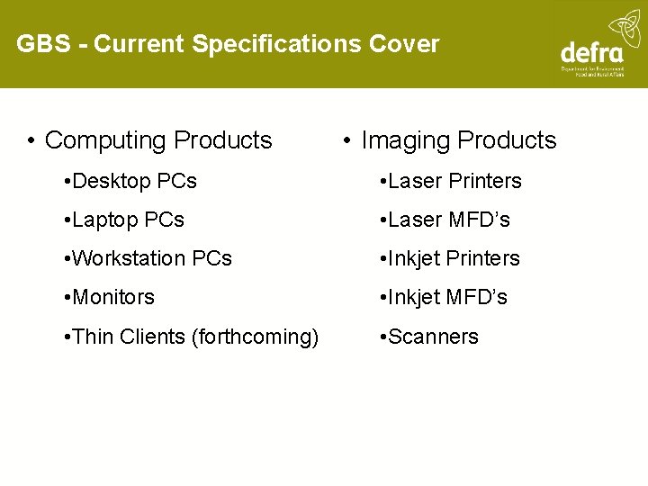 GBS - Current Specifications Cover • Computing Products • Imaging Products • Desktop PCs
