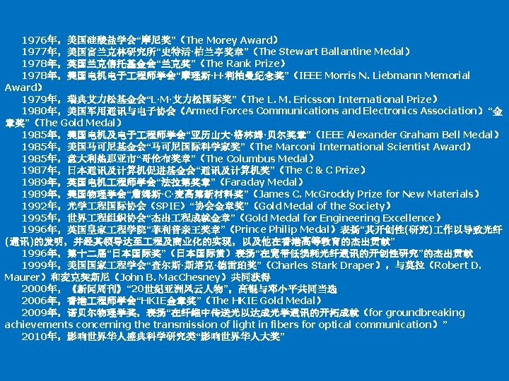 Father of Fiber Optic Communications for groundbreaking achievements