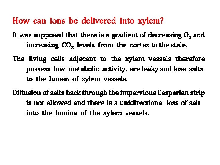 How can ions be delivered into xylem? It was supposed that there is a