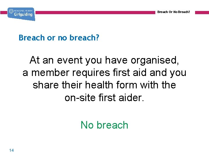 Breach Or No Breach? Breach or no breach? At an event you have organised,