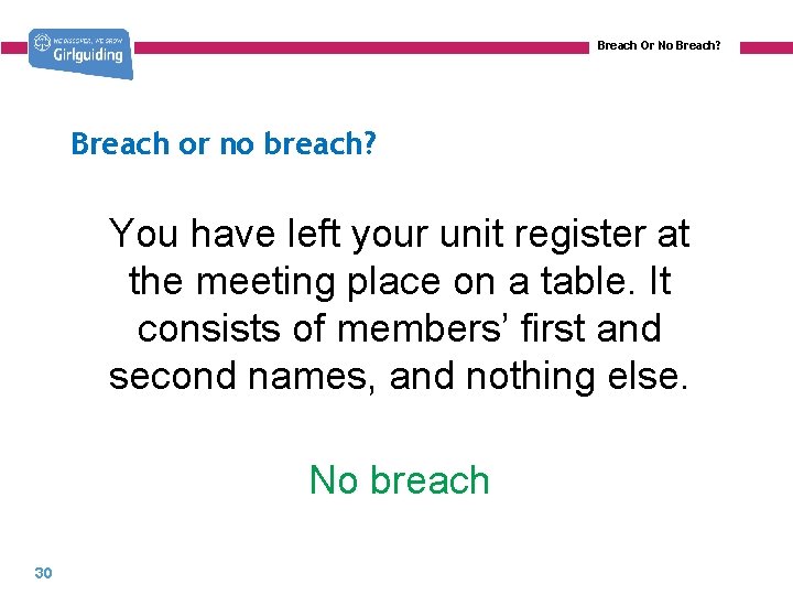 Breach Or No Breach? Breach or no breach? You have left your unit register