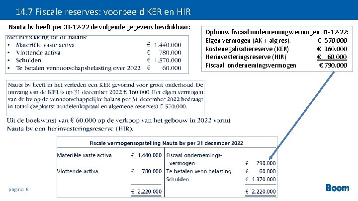 14. 7 Fiscale reserves: voorbeeld KER en HIR Nauta bv heeft per 31 -12