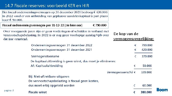 14. 7 Fiscale reserves: voorbeeld KER en HIR Fiscaal ondernemingsvermogen per 31 -12 -22