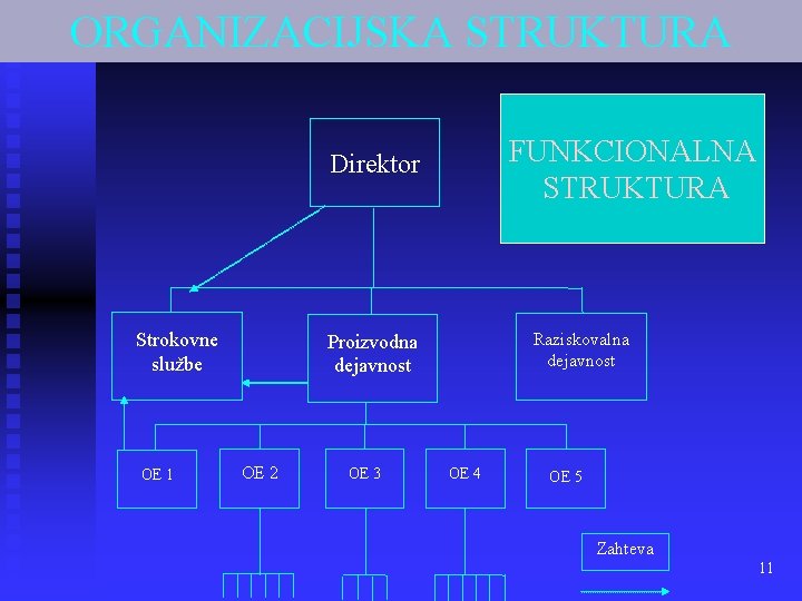 ORGANIZACIJSKA STRUKTURA FUNKCIONALNA STRUKTURA Direktor Strokovne službe OE 1 Raziskovalna dejavnost Proizvodna dejavnost OE