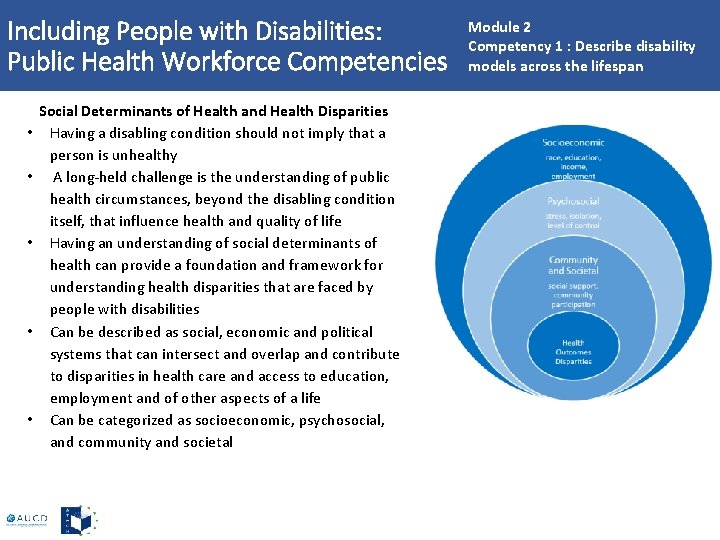 Including People with Disabilities: Public Health Workforce Competencies • • • Social Determinants of