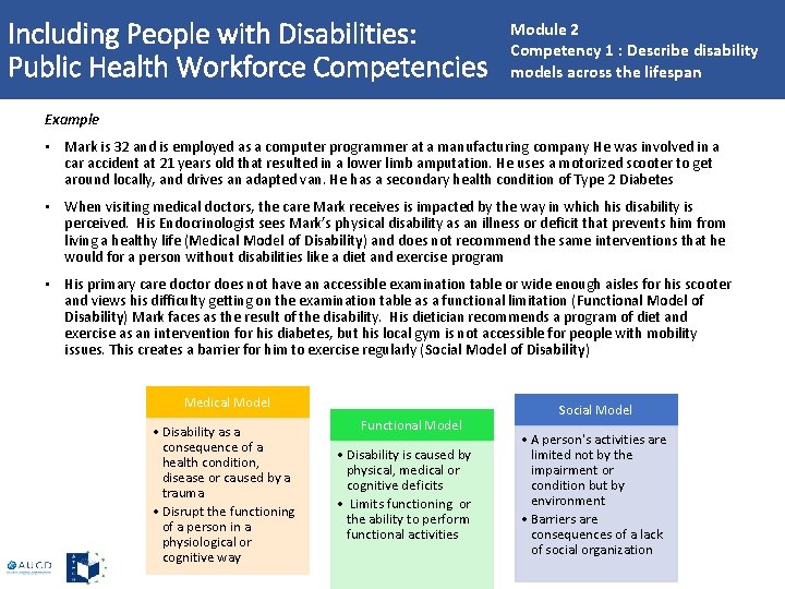 Including People with Disabilities: Public Health Workforce Competencies Module 2 Competency 1 : Describe