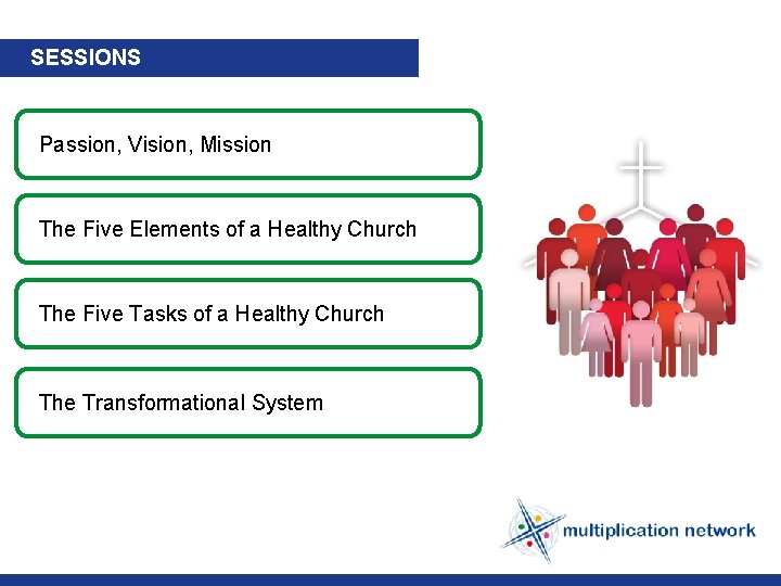 SESSIONS Passion, Vision, Mission The Five Elements of a Healthy Church The Five Tasks