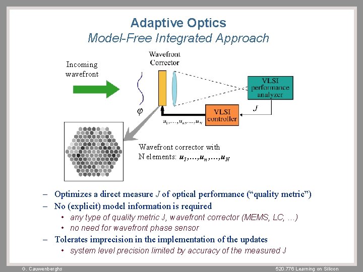 Adaptive Optics Model-Free Integrated Approach Incoming wavefront Wavefront corrector with N elements: u 1