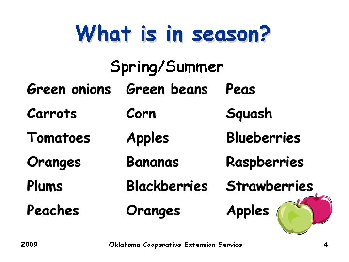 What is in season? Spring/Summer 2009 Oklahoma Cooperative Extension Service 4 