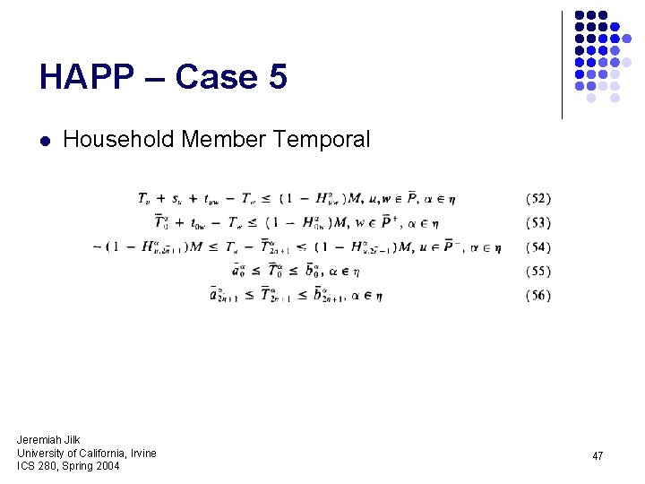 HAPP – Case 5 l Household Member Temporal Jeremiah Jilk University of California, Irvine