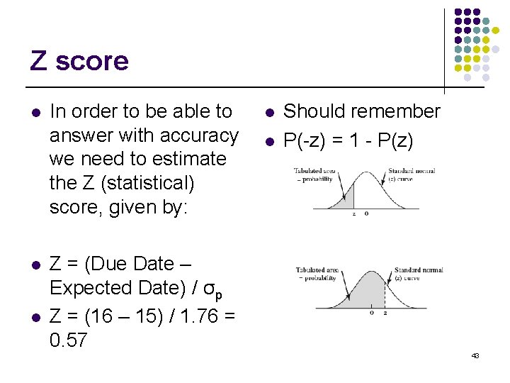 Z score l l l In order to be able to answer with accuracy