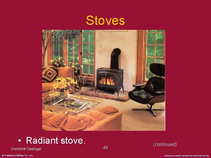 Stoves • Radiant stove. (Vermont Castings) © Goodheart-Willcox Co. , Inc. 48 (continued) Permission