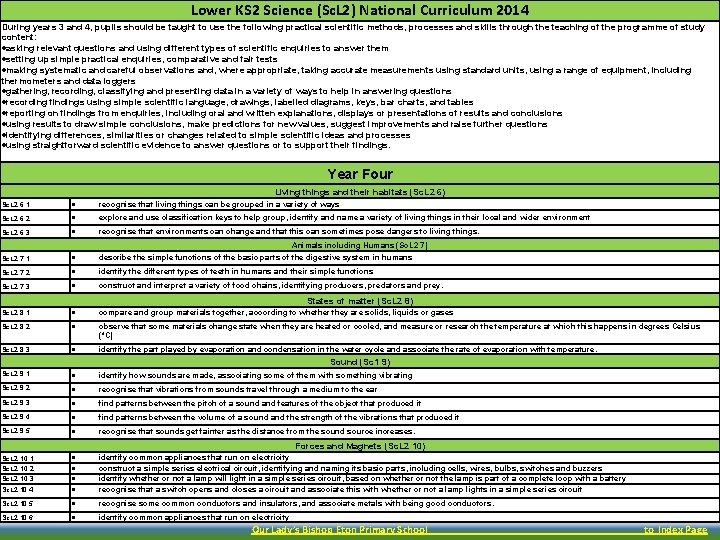 Lower KS 2 Science (Sc. L 2) National Curriculum 2014 During years 3 and