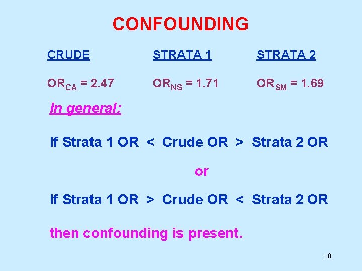 CONFOUNDING CRUDE STRATA 1 STRATA 2 ORCA = 2. 47 ORNS = 1. 71 CONFOUNDING CRUDE STRATA 1 STRATA 2 ORCA = 2. 47 ORNS = 1. 71