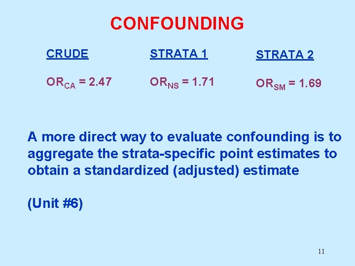 CONFOUNDING CRUDE STRATA 1 STRATA 2 ORCA = 2. 47 ORNS = 1. 71 CONFOUNDING CRUDE STRATA 1 STRATA 2 ORCA = 2. 47 ORNS = 1. 71