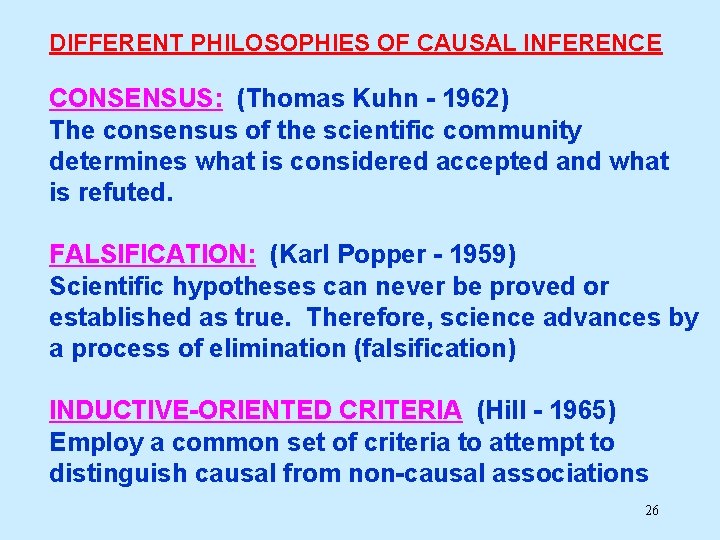 DIFFERENT PHILOSOPHIES OF CAUSAL INFERENCE CONSENSUS: (Thomas Kuhn - 1962) The consensus of the DIFFERENT PHILOSOPHIES OF CAUSAL INFERENCE CONSENSUS: (Thomas Kuhn - 1962) The consensus of the