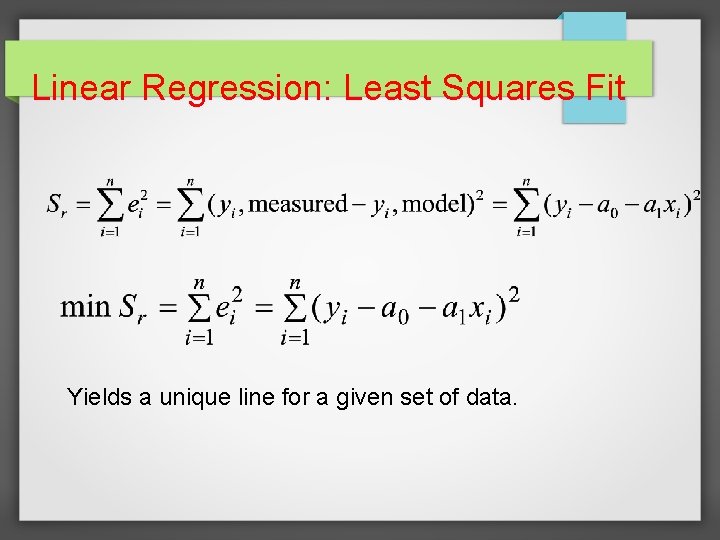 Linear Regression: Least Squares Fit Yields a unique line for a given set of