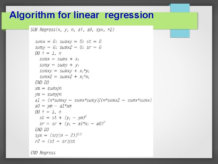 Algorithm for linear regression 
