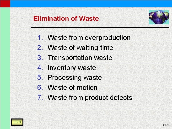 Elimination of Waste 1. 2. 3. 4. 5. 6. 7. LO 3 Waste from