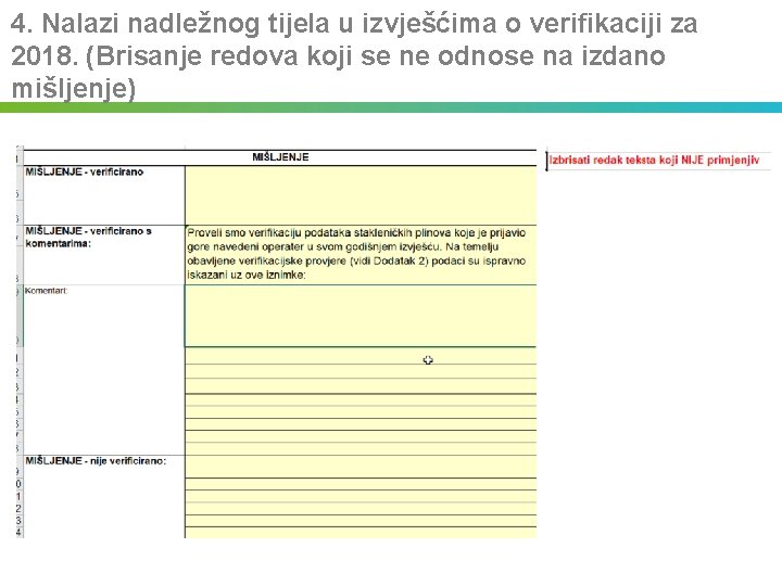 4. Nalazi nadležnog tijela u izvješćima o verifikaciji za 2018. (Brisanje redova koji se