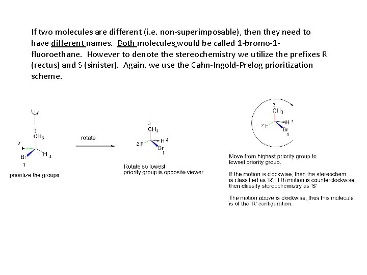 If two molecules are different (i. e. non-superimposable), then they need to have different