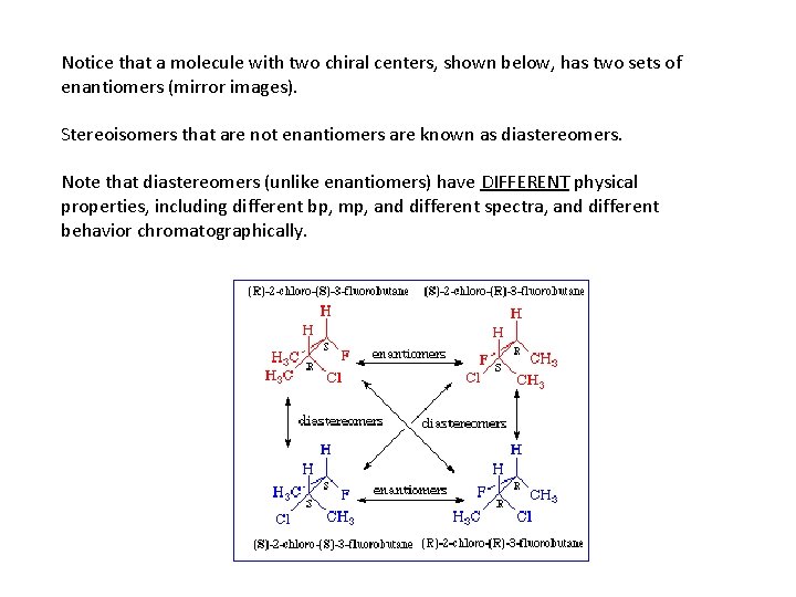 Notice that a molecule with two chiral centers, shown below, has two sets of