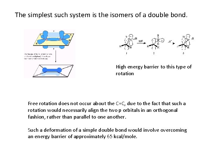 The simplest such system is the isomers of a double bond. High energy barrier