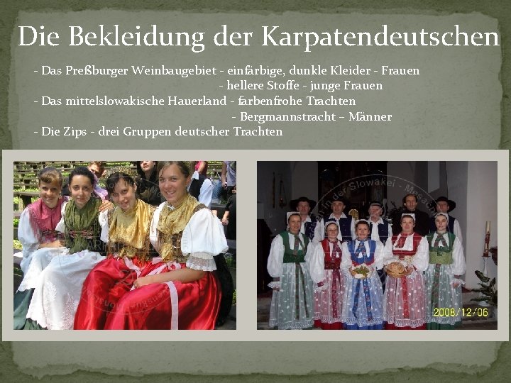 Die Bekleidung der Karpatendeutschen - Das Preßburger Weinbaugebiet - einfärbige, dunkle Kleider - Frauen