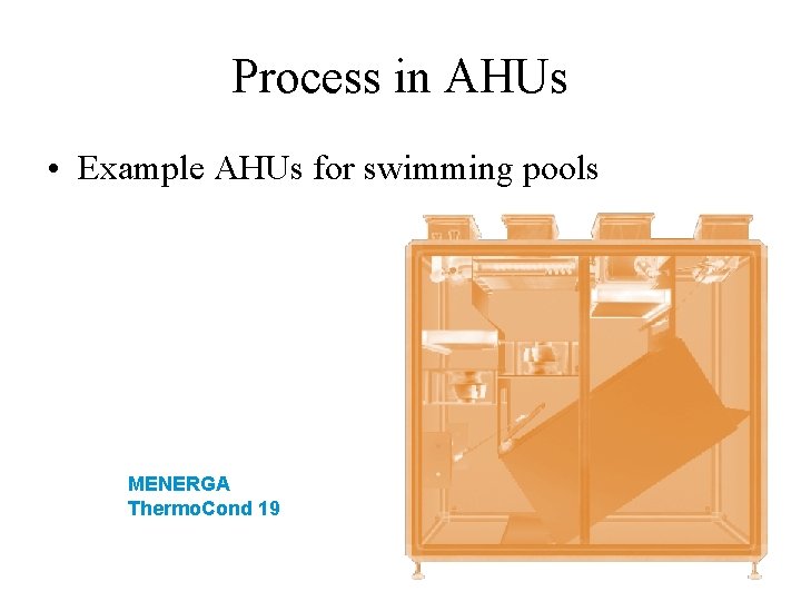Process in AHUs • Example AHUs for swimming pools MENERGA Thermo. Cond 19 