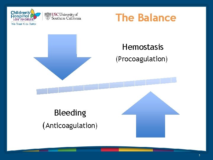 The Balance Hemostasis (Procoagulation)) Bleeding (Anticoagulation) 5 