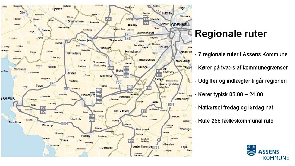 Regionale ruter - 7 regionale ruter i Assens Kommune - Kører på tværs af