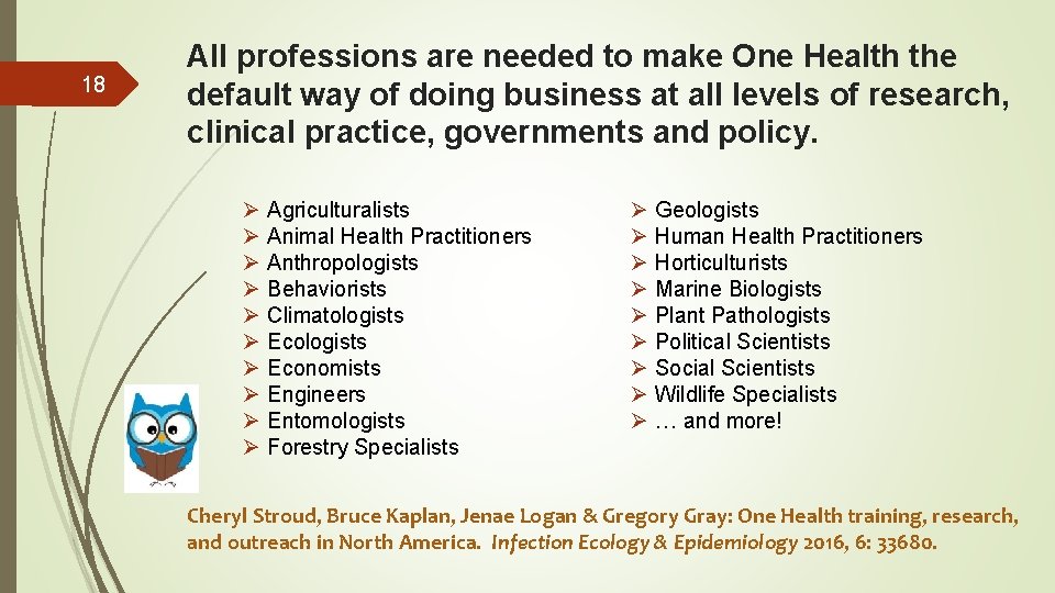 18 All professions are needed to make One Health the default way of doing