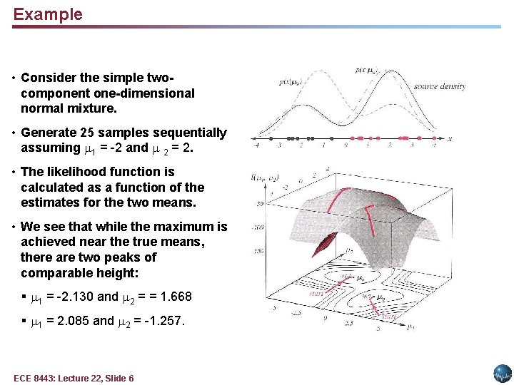 Example • Consider the simple twocomponent one-dimensional normal mixture. • Generate 25 samples sequentially