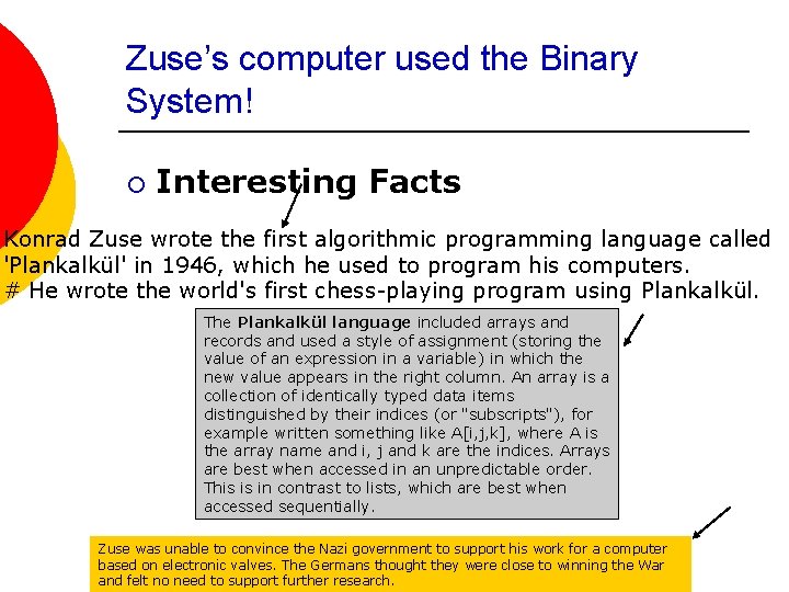 Zuse’s computer used the Binary System! ¡ Interesting Facts Konrad Zuse wrote the first