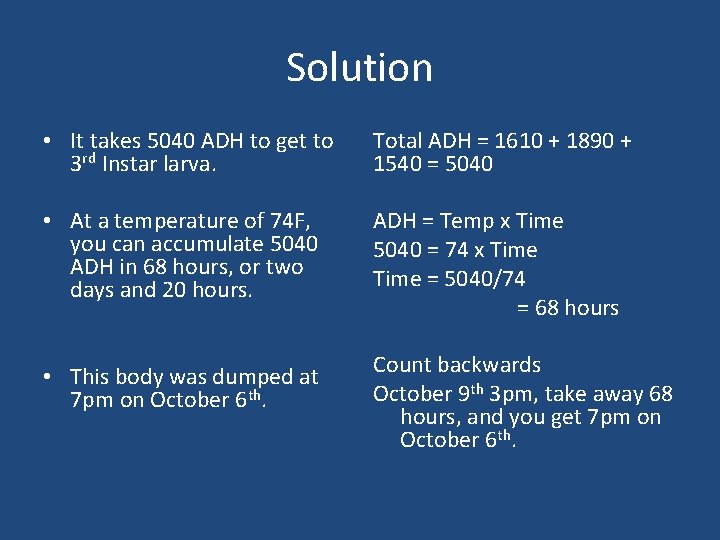 Solution • It takes 5040 ADH to get to 3 rd Instar larva. Total