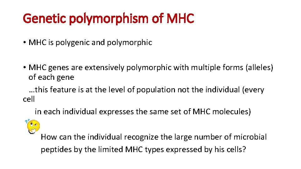 Genetic polymorphism of MHC • MHC is polygenic and polymorphic • MHC genes are
