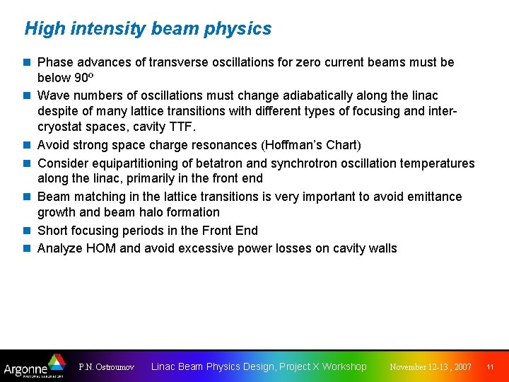High intensity beam physics n Phase advances of transverse oscillations for zero current beams