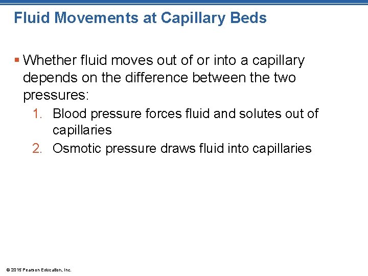 Fluid Movements at Capillary Beds § Whether fluid moves out of or into a Fluid Movements at Capillary Beds § Whether fluid moves out of or into a