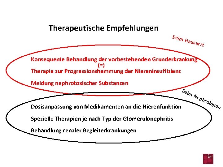 Therapeutische Empfehlungen Beim Haus arzt Konsequente Behandlung der vorbestehenden Grunderkrankung (=) Therapie zur Progressionshemmung